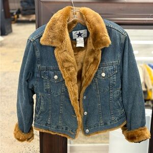 Vintage Star Blue Denim and Faux Fur Jacket